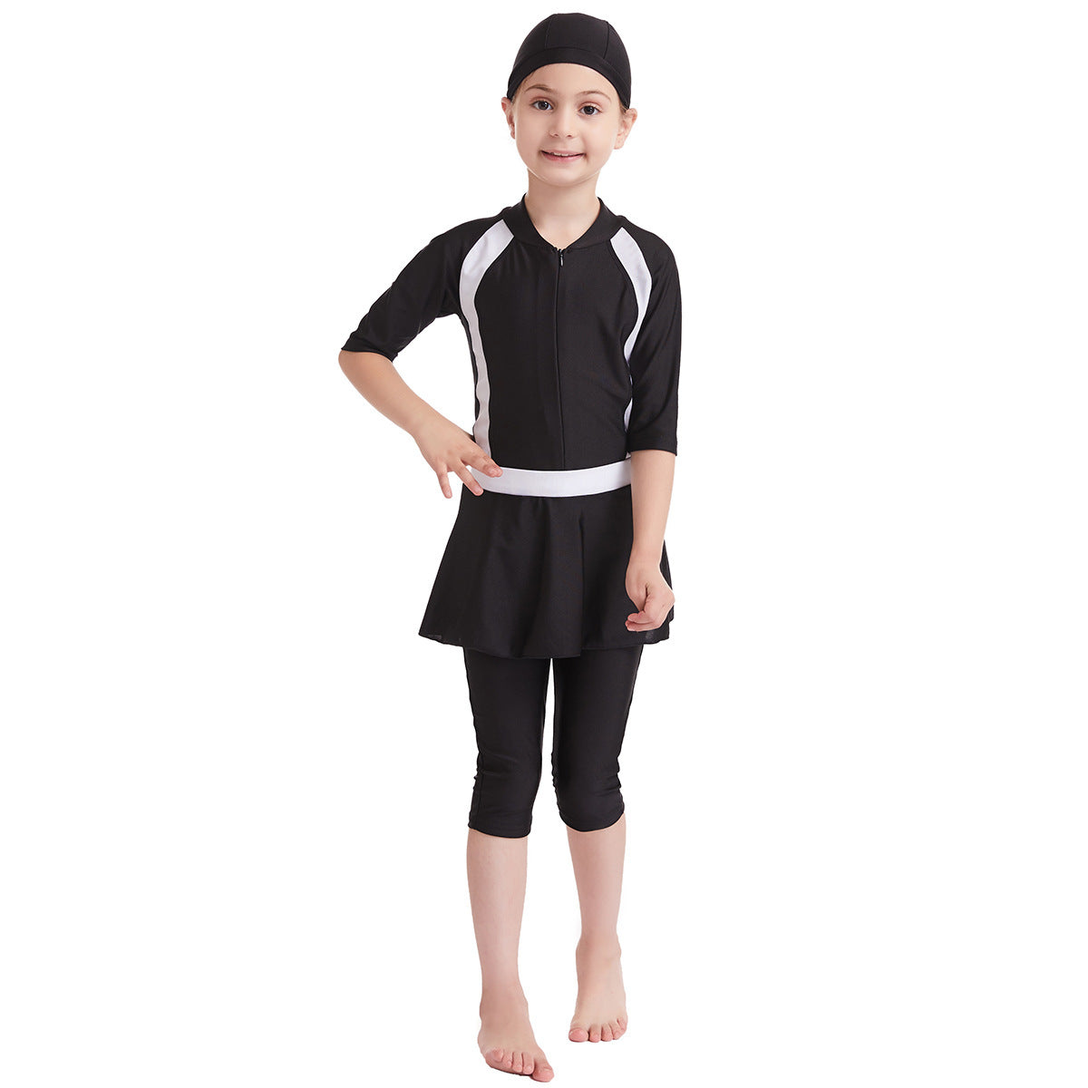 Girls' Solid Color Conservative Swimsuit - ShopElika