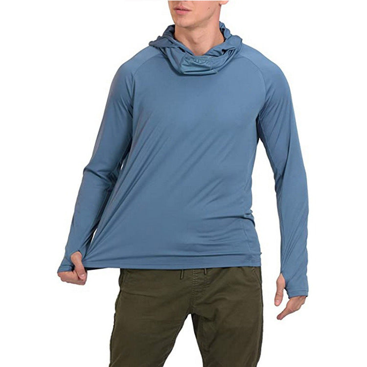 Men’s Hooded Long Sleeve Sweatshirt with Face Cover – Quick-Dry & Breathable Base Layer - ShopElika
