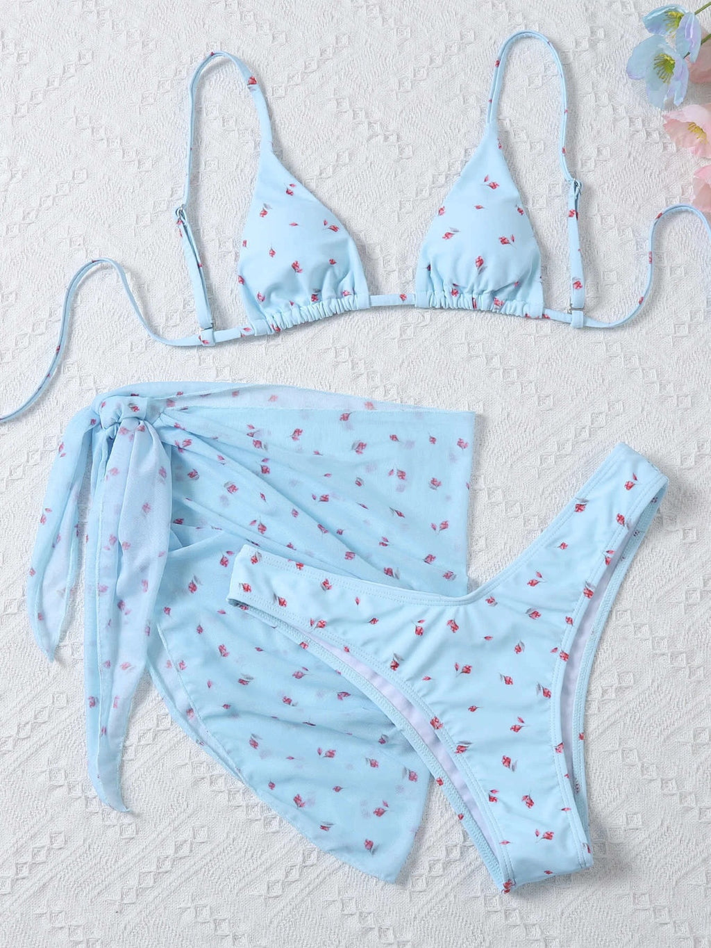 Women's Beach Style Printed Swimsuit Three Piece Set - ShopElika