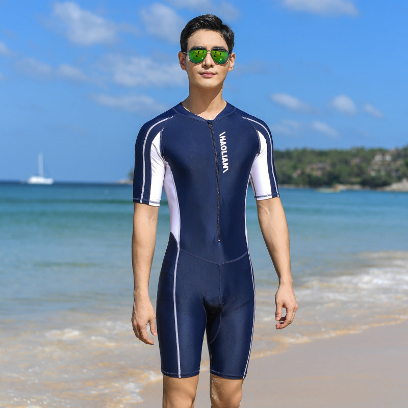 One-Piece Swimsuit Short-Sleeved Five-Point Sports Surfing Suit Men - ShopElika