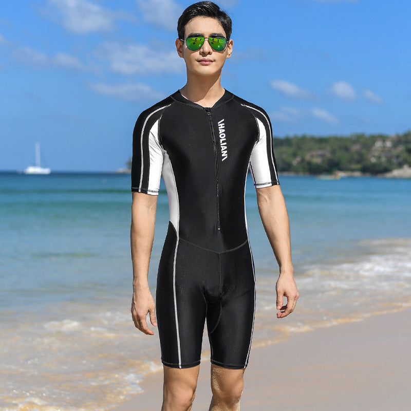One-Piece Swimsuit Short-Sleeved Five-Point Sports Surfing Suit Men - ShopElika