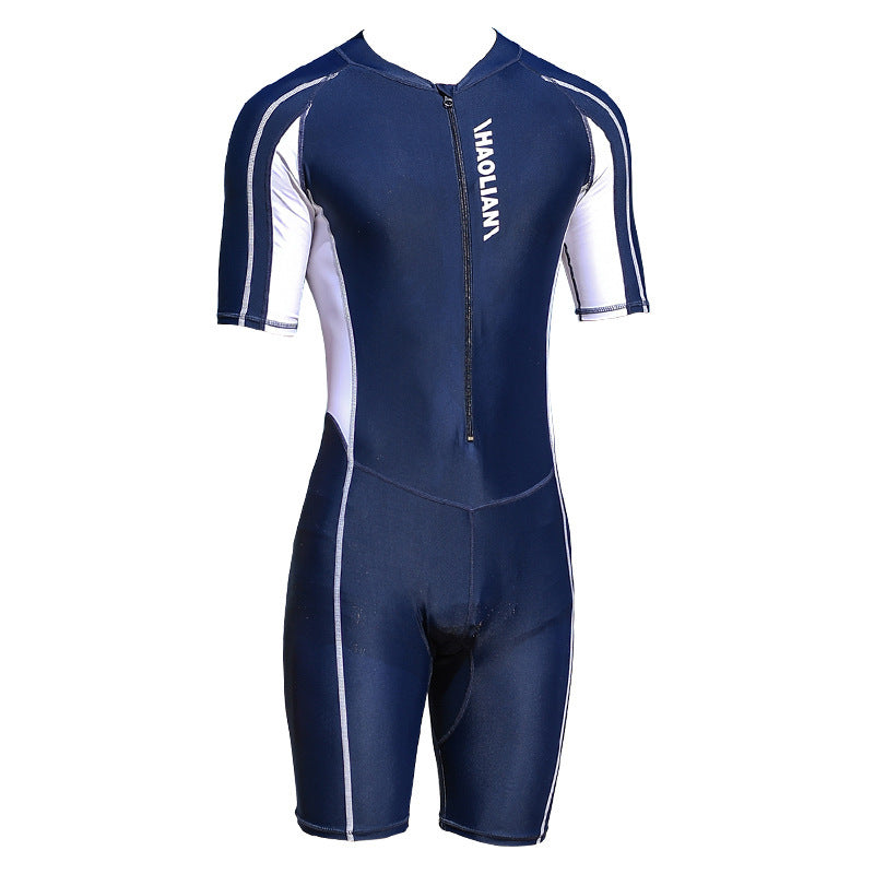 One-Piece Swimsuit Short-Sleeved Five-Point Sports Surfing Suit Men - ShopElika