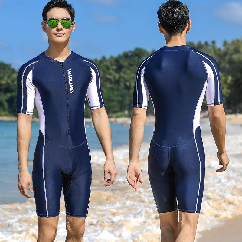 One-Piece Swimsuit Short-Sleeved Five-Point Sports Surfing Suit Men - ShopElika