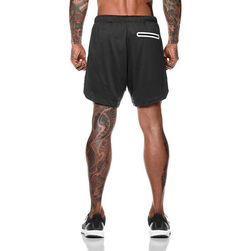 Men’s Double-Layer Sports Running Shorts—With Pocket for Gym & Training - ShopElika
