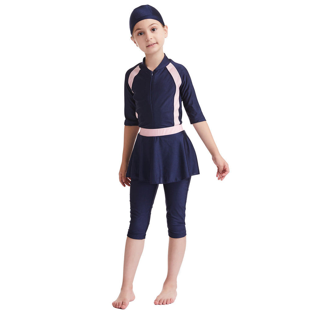 Girls' Solid Color Conservative Swimsuit - ShopElika