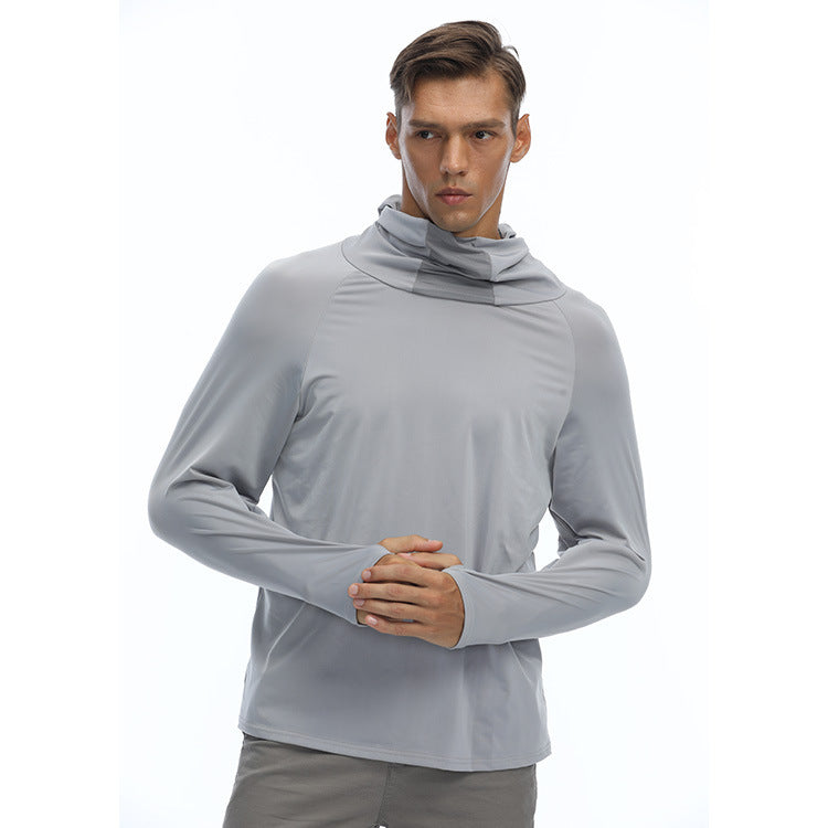 Men’s Hooded Long Sleeve Sweatshirt with Face Cover – Quick-Dry & Breathable Base Layer - ShopElika
