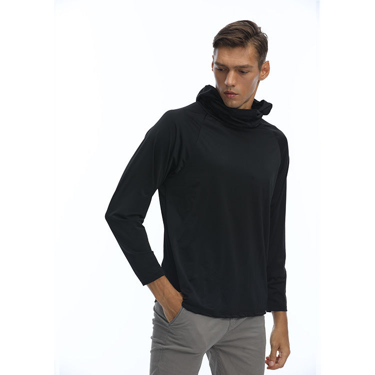 Men’s Hooded Long Sleeve Sweatshirt with Face Cover – Quick-Dry & Breathable Base Layer - ShopElika