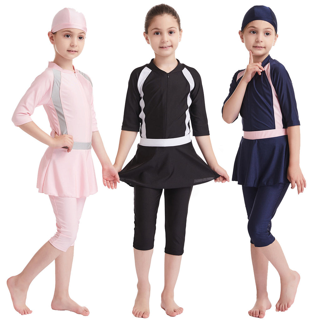 Girls' Solid Color Conservative Swimsuit - ShopElika
