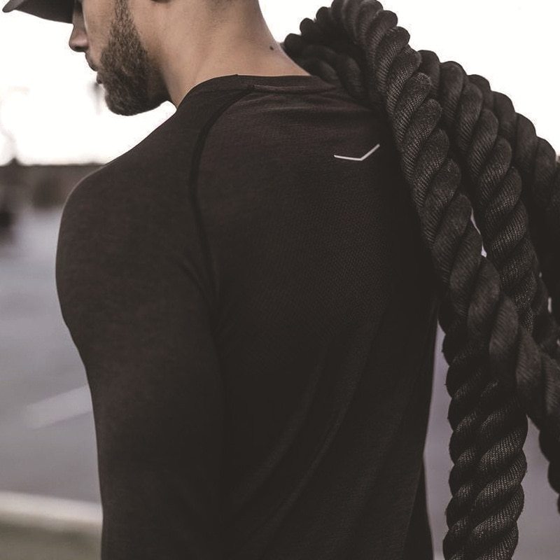 Men’s Long Sleeve Mesh Gym Shirt – Breathable Fitness Sportswear - ShopElika