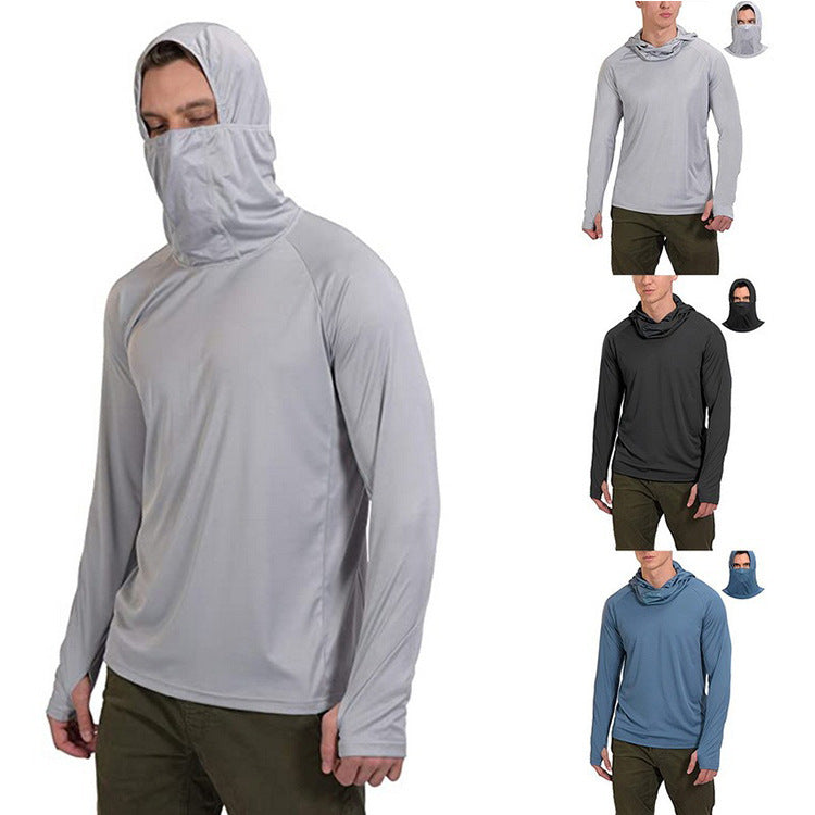 Men’s Hooded Long Sleeve Sweatshirt with Face Cover – Quick-Dry & Breathable Base Layer - ShopElika