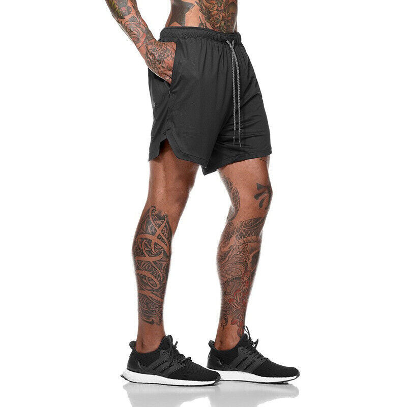 Men’s Double-Layer Sports Running Shorts—With Pocket for Gym & Training - ShopElika