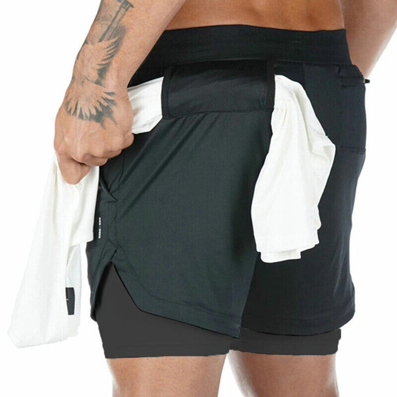 Men’s Double-Layer Sports Running Shorts—With Pocket for Gym & Training - ShopElika