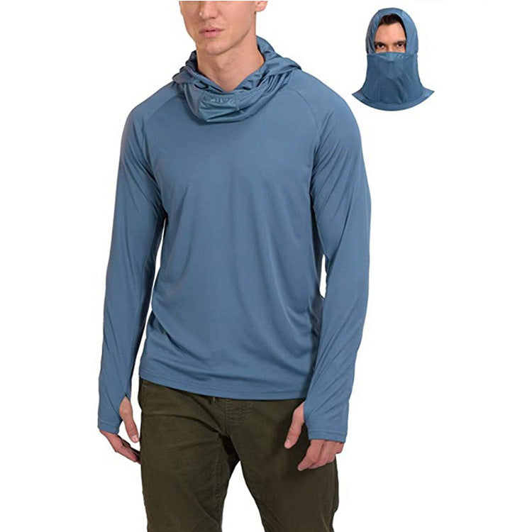 Men’s Hooded Long Sleeve Sweatshirt with Face Cover – Quick-Dry & Breathable Base Layer - ShopElika