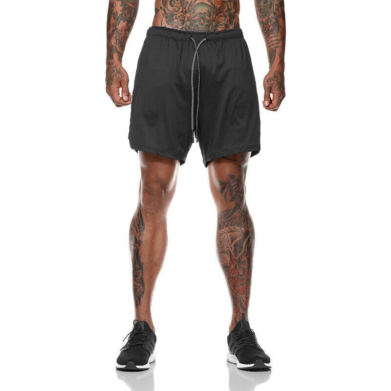 Men’s Double-Layer Sports Running Shorts—With Pocket for Gym & Training - ShopElika