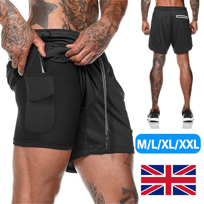 Men’s Double-Layer Sports Running Shorts—With Pocket for Gym & Training - ShopElika