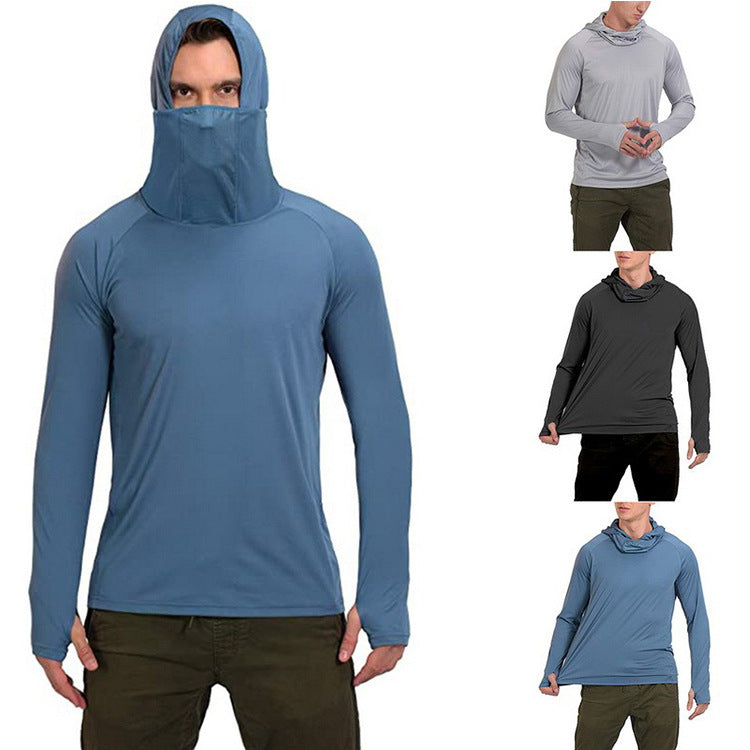 Men’s Hooded Long Sleeve Sweatshirt with Face Cover – Quick-Dry & Breathable Base Layer - ShopElika